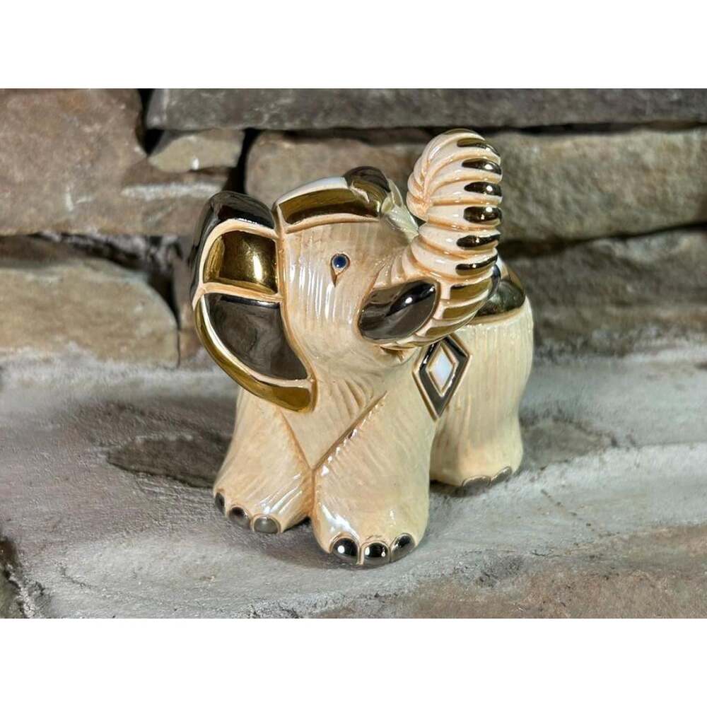 White Elephant with gold accents white enamel trunk up ( good luck) De Rosa Rinc